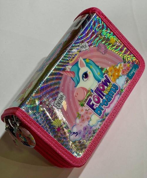 Cappi Bag Unicorn Dream Rüya Pembe Parlak 3 Fermuarlı Bölmeli Çocuk Okul Kalem Kutusu 19x11x6cm