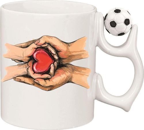 Kişiye Özel Kırmızı Kalp Eller Kalp Kulplu Özel Süblimasyon Kaliteli Baskılı Porselen Kupa Bardak Futbol Kulp