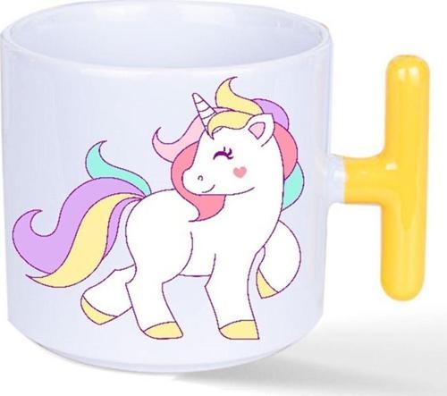 Kişiye Özel Unicorn T Kulplu Kalp kulplu Gülen Yüz kulp Süblimasyon Baskılı Porselen Kupa Bardak