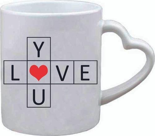 Kişiye Özel Love You Kalp Gülen Yüz Kulplu Hediye Süblimasyon Baskılı Beyaz Kupa Bardak Kalpli
