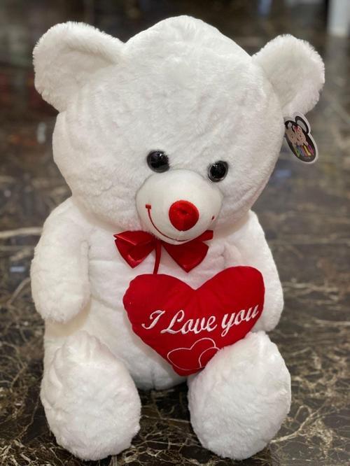 Love You Halley Sevgililer Günü Beyaz Kırmızı Kalpli Fiyonklu Peluş Ayı Oyuncak 45cm