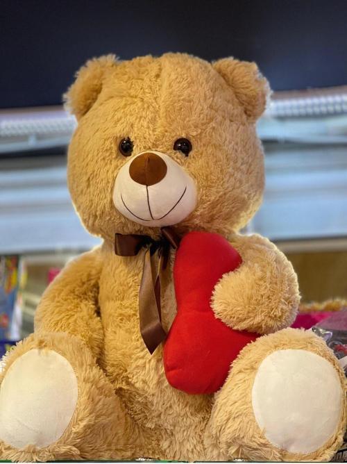 Newayer Halley Sevgililer Günü Krem Kırmızı Kalpli Fiyonklu Peluş Ayı Oyuncak 80cm