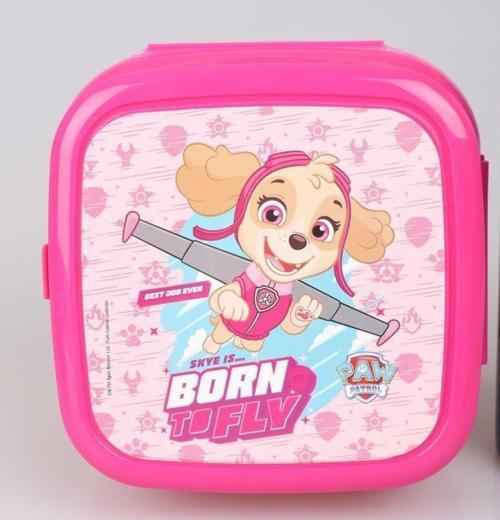 Paw Patrol Lisanslı Pembe Köpek Desenli 3 Bölmeli Çocuk Kaşık ve Çatal Beslenme Kutusu Saklama Kabı