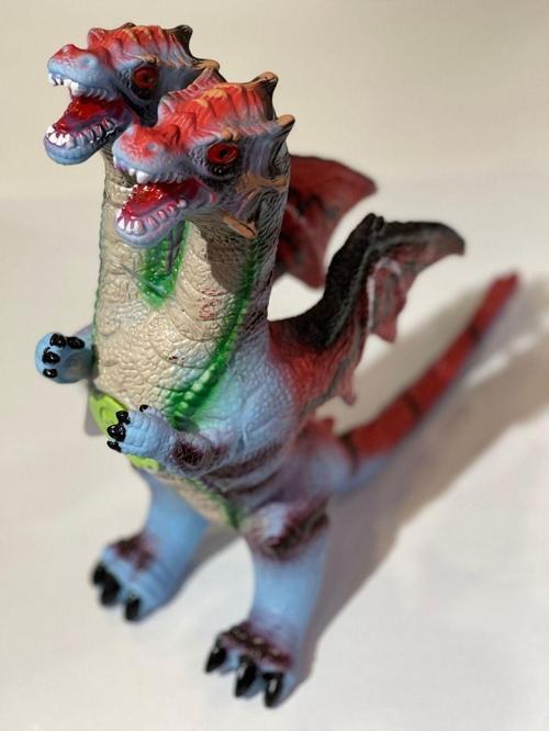 2 Kafalı Yumuşak Dokulu Sesli Hayvan Figür Renkli Ejderha Çocuk Oyuncak 30 Cm