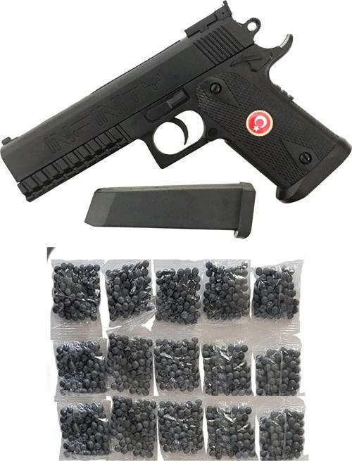 Boncuklu Tabanca + 15 Paket Boncuk - Türk Bayraklı Boncuk Atan Gerçekçi Tabanca - Oyuncak Tabanca