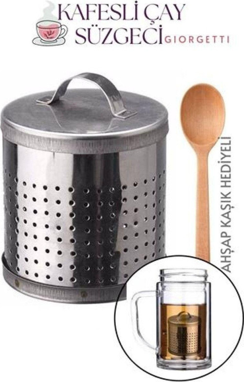 Metal Kafesli Çay Süzgeci Ahşap Kaşık Seti 714339