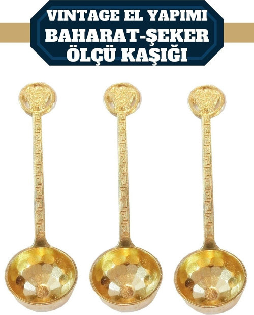 Vintage El Yapımı Gold 3 Lü Şeker Ve Ölçü Kaşığı Seti 715870