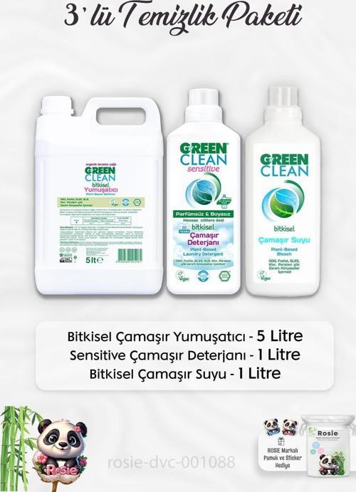 Bitkisel Çamaşır Yumuşatıcı 5 lt, Çamaşır Deterjanı 1 lt, Çamaşır Suyu 1lt ve ROSIE