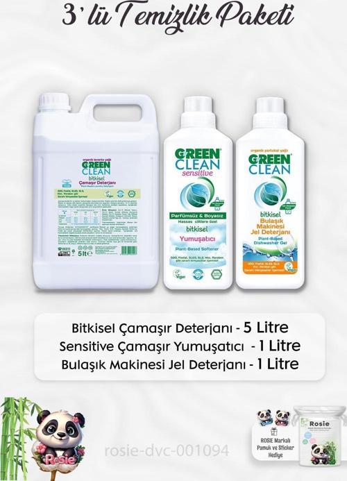 Çamaşır Deterjanı 5 lt, Sensitive Yumuşatıcı 1 lt, B.Makinesi Deterjanı 1 lt ve ROSIE