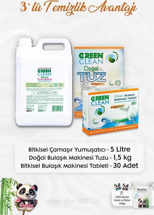 Çamaşır Yumuşatıcısı 5 lt, B.Makinesi Tableti 30'lu, Makine Tuzu 1.5 kg ve ROSIE