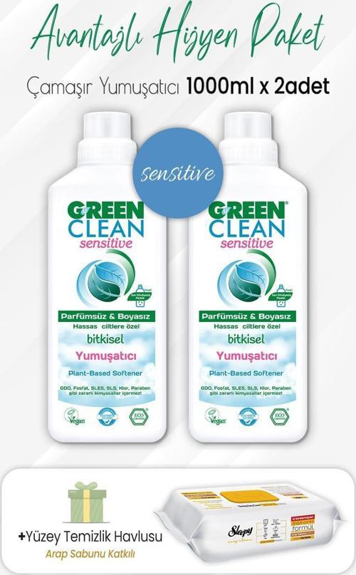 Sensitive Yumuşatıcı 1 lt x 2 Adet ve Arap Sabunlu Temizlik Havlusu 100' lü