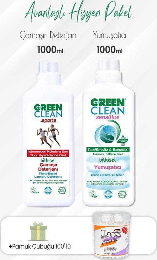 Sports Çamaşır Deterjanı,Sensitive Yumuşatıcı 1000 ml ve Pamuk Çubuğu