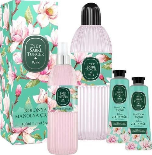 Manolya Çiçeği Kolonyası 400 ML, 150 ml ve 2 Adet El ve Vücut Kremi 50 ml