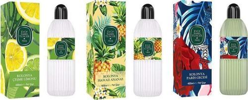 Kolonya Çeşme Limonu, Hawaii Ananas ve Paris Gecesi Pet Şişe 400 ml