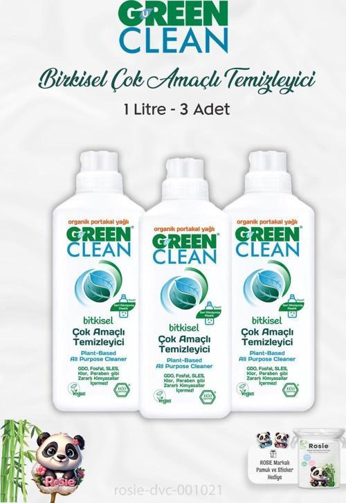 3 Adet Green Clean Bitkisel Çok Amaçlı Temizleyici Portakal Yağlı 1 lt ve ROSIE