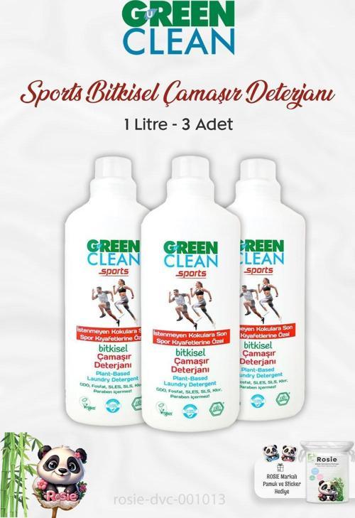 3 Adet Green Clean Sports Bitkisel Çamaşır Deterjanı 1 lt ve ROSIE