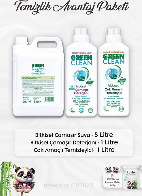 Bitkisel Çamaşır Suyu 5 lt, Çamaşır Deterjanı 1 lt, Çok Amaçlı Temizleyici 1 lt ve ROSIE