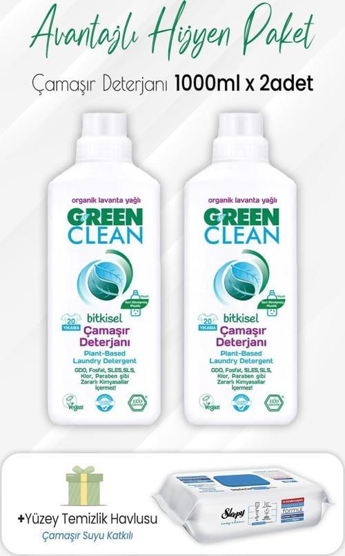 Çamaşır Deterjanı 1 lt x 2 Adet ve Çamaşır Sulu Temizlik Havlusu 100' lü