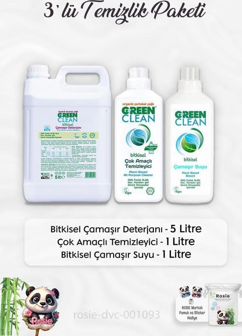 Çamaşır Deterjanı 5 lt, Çok Amaçlı Temizleyici 1 lt, Çamaşır Suyu 1lt ve ROSIE