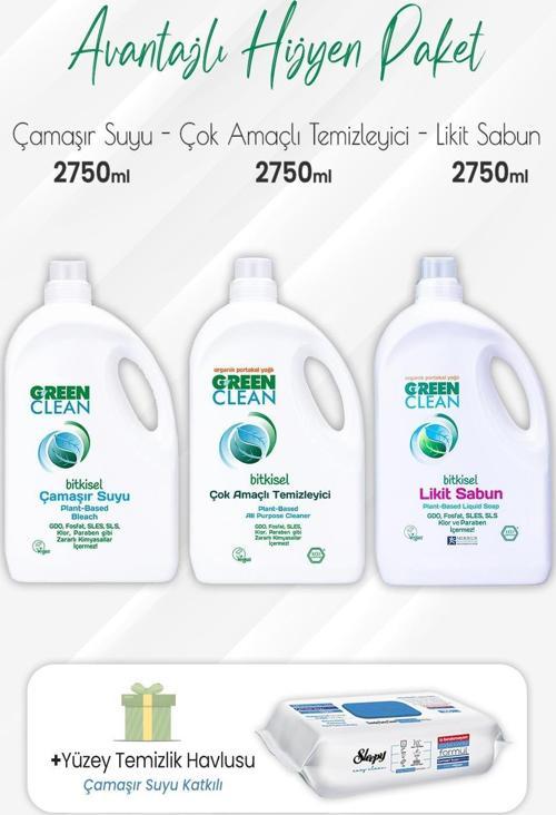 Çamaşır Suyu, Çok Amaçlı Temizlik, Likit Sabun 2,75 lt ve Çamaşır Sulu Yüzey 100' lü