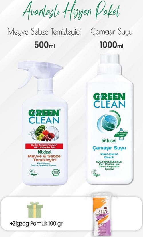 Meyve Sebze Temizleyici 500 ml,Çamaşır Suyu 1000 ml ve Zigzag Pamuk