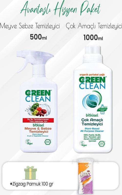 Meyve Sebze Temizleyici 500 ml,Çok Amaçlı Temizleyici 1000 ml ve Zigzag Pamuk