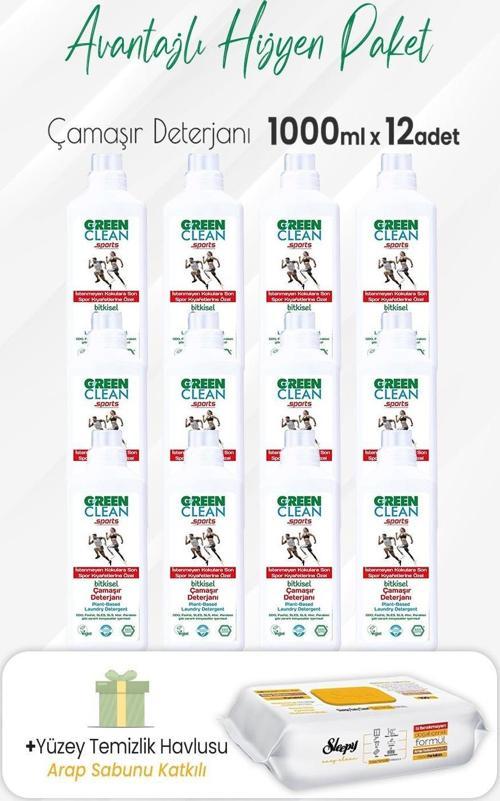 Sports Çamaşır Deterjanı 1000 ml x 12 Adet ve Arap Sabunlu Temizlik Havlusu