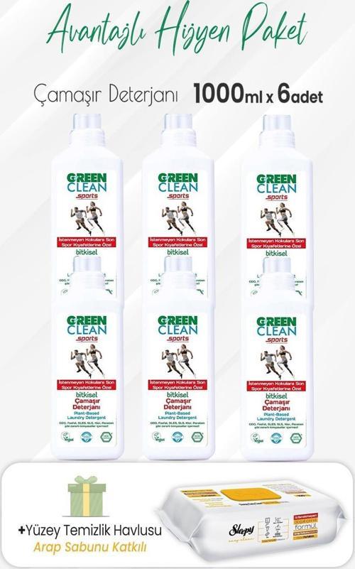 Sports Çamaşır Deterjanı 1000 ml x 6 Adet ve Arap Sabunlu Temizlik Havlusu