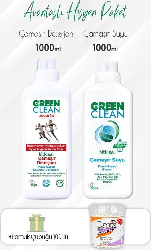 Sports Çamaşır Deterjanı, Çamaşır Suyu 1000 ml ve Pamuk Çubuğu