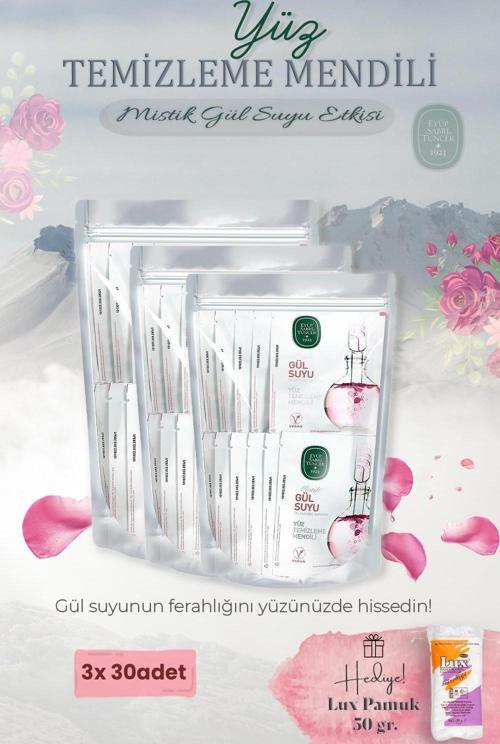 Mistik Gül Suyu 90'lı Yüz Temizleme Mendili ve Pamuk Hediyeli