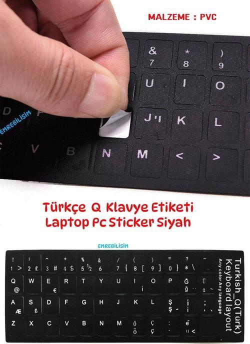 Klavye Sticker, Türkçe Q Klavye Etiketi Laptop Pc Sticker Siyah Pvc