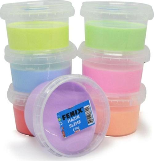 Yuvarlak Kutuda 6 Renk Hazır Slime - Hazır Slaym - 6X170Gr Toplam 1020Gr.Hsx