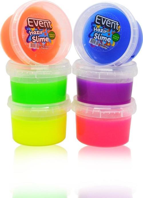 Event 6 Renk Neon Fosforlu Hazır Slime - Hazır Slaym Oyunu 6X170Gr Toplam 1020Gr