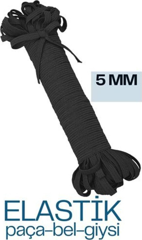 40 Metre Yassı Bel Paça Giysi Lastiği 5 Mm Siyah 720666 Toptan Paket