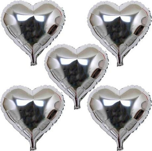 Kalp Şekilli Gümüş Renk Folyo Balon 45 cm 5 Adet (3877)