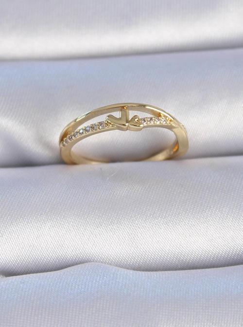 Pirinç Gold Renk Zirkon Taşlı Kalp Model Kadın Yüzük - TJ-BYK3302
