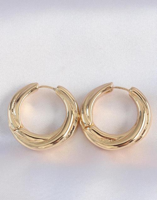 Pirinç Gold Renk Asimetrik Kıvrım Küpe - TJ-BKP8974