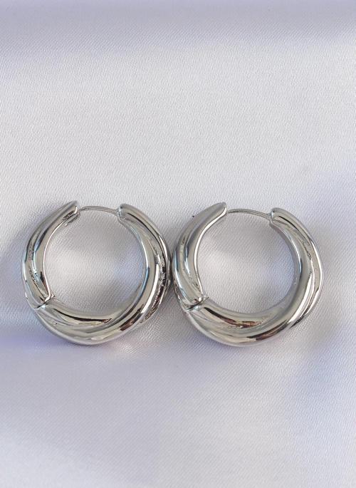 Pirinç Gümüş Renk Asimetrik Kıvrım Küpe - TJ-BKP8975