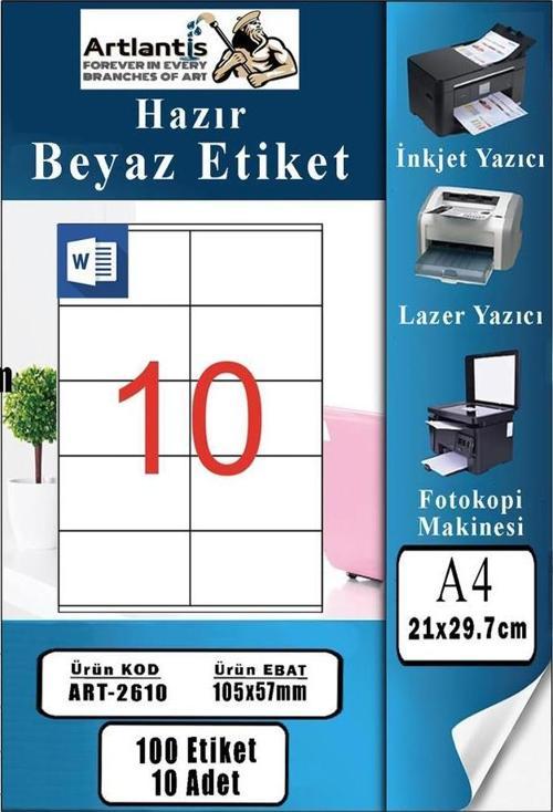 A4 Hazır Etiket 105x57 mm 10 Sayfa 1 Paket 10 lu Kendinden Yapışkanlı Fotokopi Lazer İnkjet Kağıdı Yazıcılar İçin Uyumlu