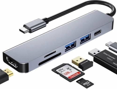 Hc-13C Type-C To 2- USB 3.0 Sd Tf 4K Hd 1080P HDMI Pd Kart Okuyucu Çevirici Hub