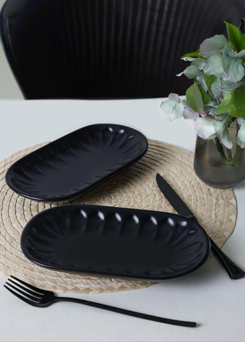 Mat Siyah Badem Kayık Tabak 22 Cm 2 Adet 956