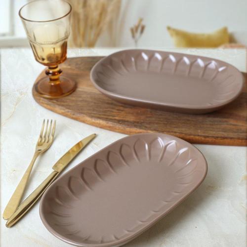 Mat Toprak Taupe Badem Kayık Tabak 22 Cm 2 Adet 977