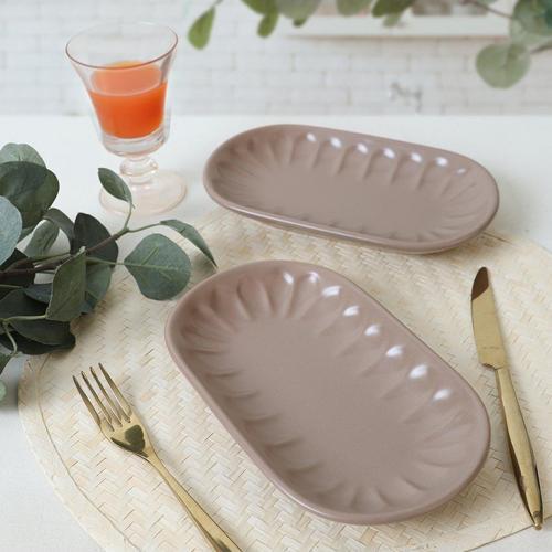 Mat Toprak Taupe Badem Kayık Tabak 25 Cm 2 Adet 977