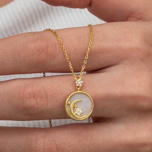 Gümüş Gold Sedef Taşlı Ay Yıldız Hilal Kadın Kolye 333550