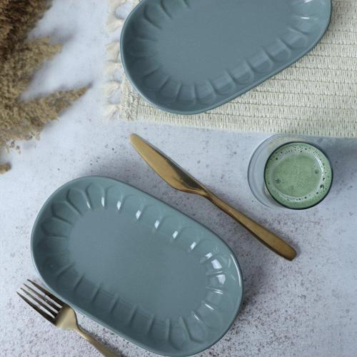 Yeşil Badem Kayık Tabak 25 Cm 2 Adet 326