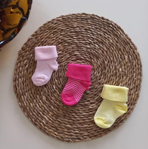 Kız Bebek Pembe Fuşya Sarı 3lü Kıvrık Soket Çorap