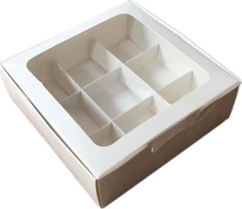 Asetat Pencereli Karton Kutu 15x15x5 CM 9 Bölmeli Kutu (10 Adet)  Beyaz
