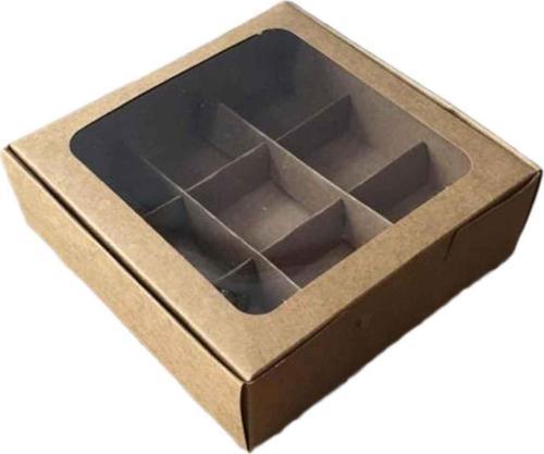 Asetat Pencereli Karton Kutu 15x15x5 CM 9 Bölmeli Kutu (10 Adet)  Kraft