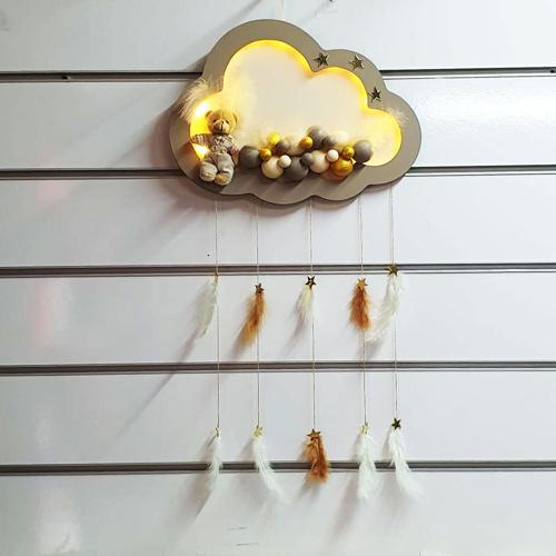 Kapı Süsü Bubble Ahşap Bulut Led  Işıklı  Kapı Süsü 40X80 CM