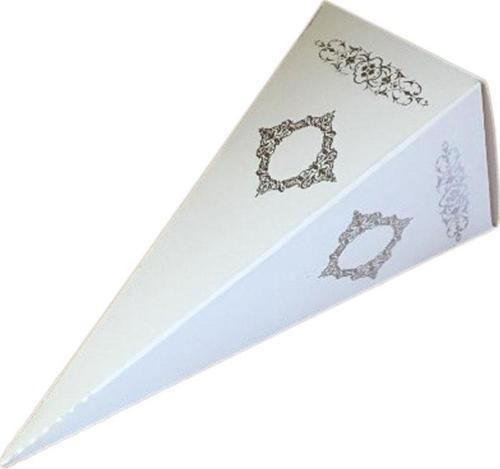 Karton Şeker Külahı Lüx Gümüş Yaldızlı Saray Desenli (25 Adet)  Beyaz